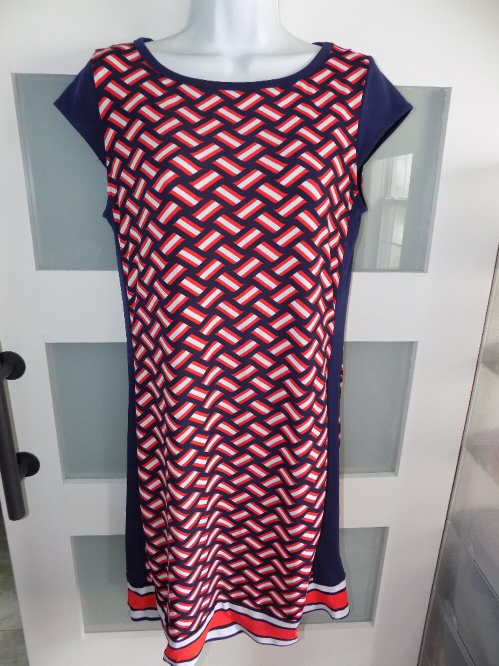 Michael Kors Red/White/Blue Geometric Cap Sleeve Dress Size S Women's